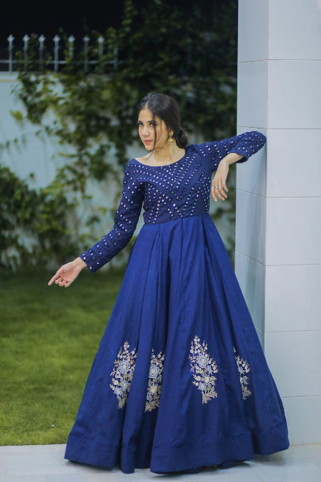 Peacock Blue Color Party Wear Readymade Gown With Dupatta :: ANOKHI FASHION